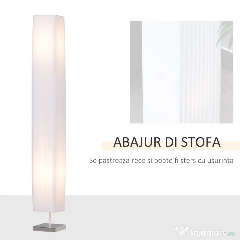 HOMCOM Lampă de Podea cu Design Modern pentru Living, 14x14x120 cm, Alb | Aosom Romania