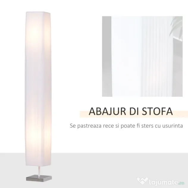 HOMCOM Lampă de Podea cu Design Modern pentru Living, 14x14x120 cm, Alb | Aosom Romania