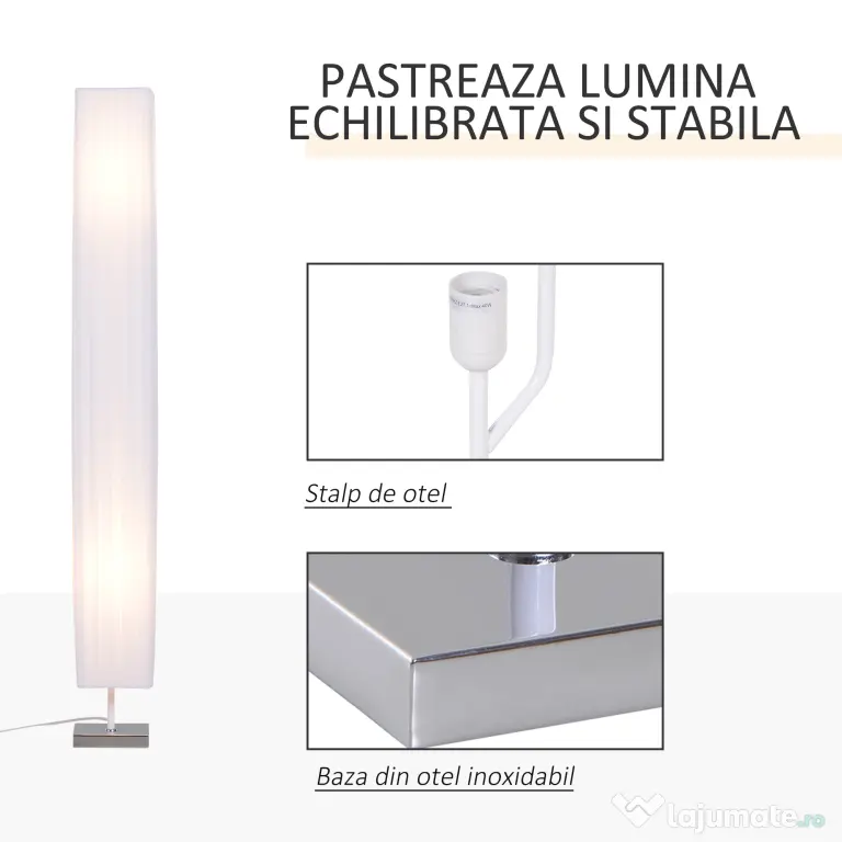 HOMCOM Lampă de Podea cu Design Modern pentru Living, 14x14x120 cm, Alb | Aosom Romania