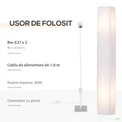 HOMCOM Lampă de Podea cu Design Modern pentru Living, 14x14x120 cm, Alb 