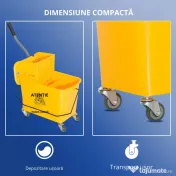 HOMCOM Cărucior Găleată cu Separator de Apă și Storcător Detașabil din PP, 63x27x67 cm, Galben | Aosom Romania