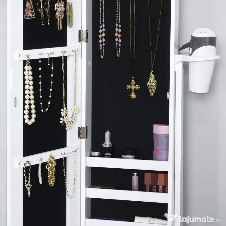 HOMCOM Dulap pentru Bijuterii Reglabil cu Oglindă și Lumini LED, Spațiu Amplu de Depozitare, Design Elegant | Aosom Romania