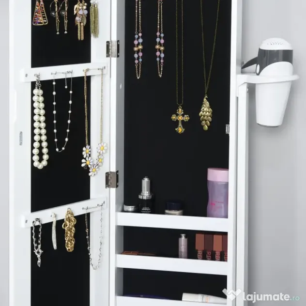HOMCOM Dulap pentru Bijuterii Reglabil cu Oglindă și Lumini LED, Spațiu Amplu de Depozitare, Design Elegant | Aosom Romania