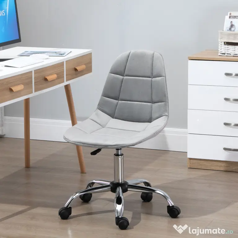 Vinsetto Scaun Ergonomic Rotativ cu Bază cu 5 Roți, Înălțime Ajustabilă, Comfortabil, Gri, Dimensiuni 59x59x81-91cm | Aosom Romania