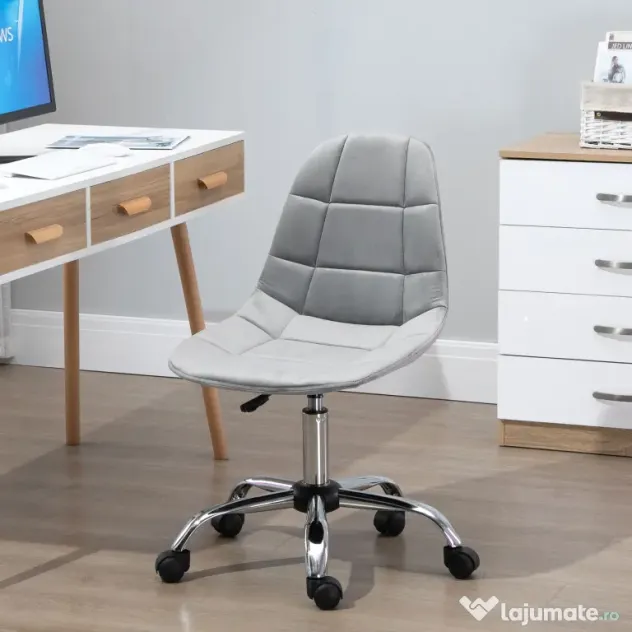 Vinsetto Scaun Ergonomic Rotativ cu Bază cu 5 Roți, Înălțime Ajustabilă, Comfortabil, Gri, Dimensiuni 59x59x81-91cm | Aosom Romania