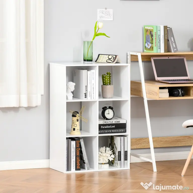 HOMCOM Biblioteca cu 6 Compartimente Cub Alba 91.5x29.5x61.5cm | Aosom Romania