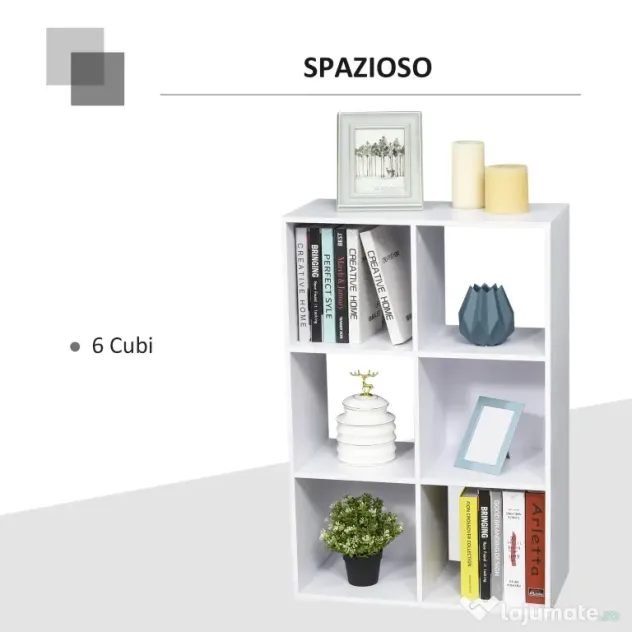 HOMCOM Biblioteca cu 6 Compartimente Cub Alba 91.5x29.5x61.5cm | Aosom Romania