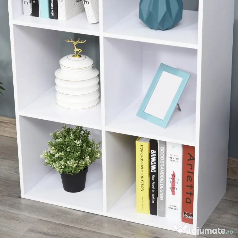 HOMCOM Biblioteca cu 6 Compartimente Cub Alba 91.5x29.5x61.5cm | Aosom Romania