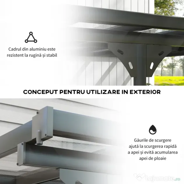 Outsunny Pergola montata pentru gradina 4.35x3.02m, foisor pergola pentru exterior din policarbonat si aluminiu, montare reglabila, gri