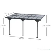 Outsunny Pergola montata pentru gradina din policarbonat si aluminiu, montare reglabila, gri 