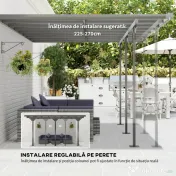 Outsunny Pergola montata pentru gradina din policarbonat si aluminiu, montare reglabila, gri 