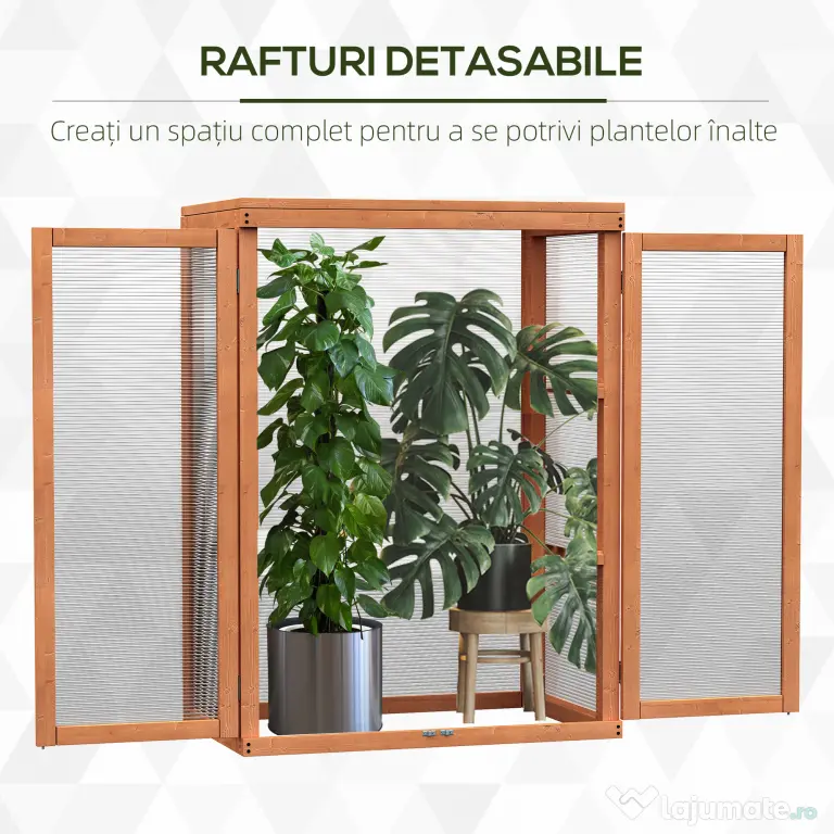Outsunny Mini Sera de Gradina cu 3 Etajere din Lemn de Brad si Policarbonat, Deschidere Laterala si Frontala, 58x44x78cm, Portocaliu | Aosom Romania