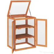 Outsunny Mini Sera de Gradina cu 3 Etajere din Lemn de Brad si Policarbonat, Deschidere Laterala si Frontala, 58x44x78cm, Portocaliu 
