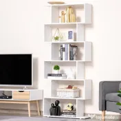 HOMCOM Bibliotecă din Lemn cu 6 Rafturi, 80x24x191 cm, Alb | Aosom Romania 