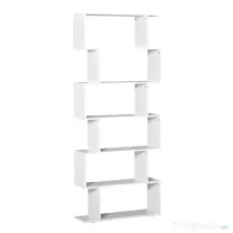 HOMCOM Bibliotecă Modernă cu 6 Rafturi, Design în Formă de S, Raft de Depozitare din Lemn pentru Living sau Birou, 80x24x191cm, Alb