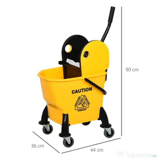 HOMCOM Găleată pentru Mop și Strângător de Apă pentru Curățare, Cărucior pentru Podele, 44x36x90cm, Galben. | Aosom Romania