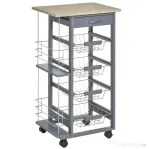 HOMCOM Carucior de Bucatarie, Gri Inchis, 1 Sertar si 4 Cosuri Metalice, 47x37x83cm