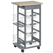 HOMCOM Carucior de Bucatarie, Gri Inchis, 1 Sertar si 4 Cosuri Metalice, 47x37x83cm