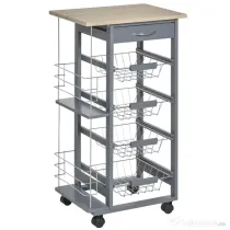 HOMCOM Carucior de Bucatarie, Gri Inchis, 1 Sertar si 4 Cosuri Metalice, 47x37x83cm