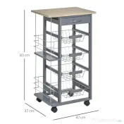 HOMCOM Carucior de Bucatarie, Gri Inchis, 1 Sertar si 4 Cosuri Metalice, 47x37x83cm