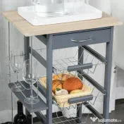 HOMCOM Carucior de Bucatarie, Gri Inchis, 1 Sertar si 4 Cosuri Metalice, 47x37x83cm