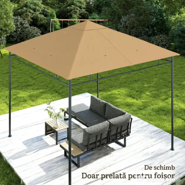 Outsunny Acoperiș de Înlocuire pentru Foișor, Capac de Foișor din Poliester cu Găuri de Aer și Orificii de Drenaj, 298x295 cm, Bej