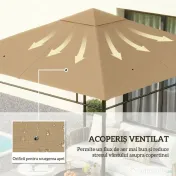 Outsunny Acoperiș de rezervă pentru pavilion 3x3m din poliester cu orificii de ventilație și găuri pentru drenaj, bej 