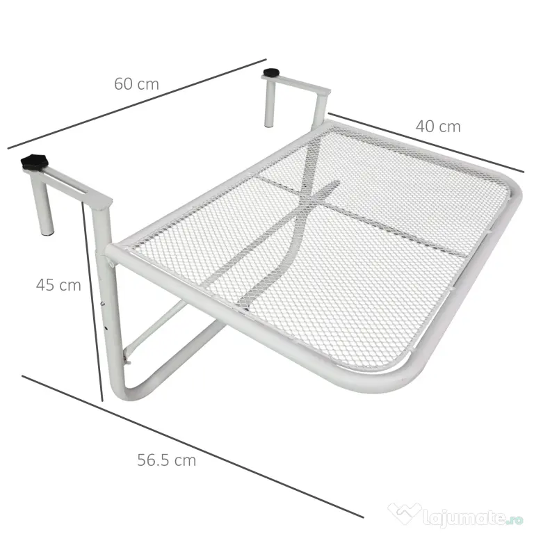 Outsunny Măsuță Suspendată pentru Balcon, Suport Reglabil pe Înălțime, Ideală pentru Spații Reduse, 60x56.5x45cm, Alb | Aosom Romania