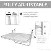 Outsunny Măsuță Suspendată pentru Balcon, Suport Reglabil pe Înălțime, Ideală pentru Spații Reduse, 60x56.5x45cm, Alb | Aosom Romania