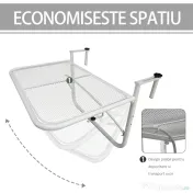 Outsunny Măsuță Suspendată pentru Balcon, Suport Reglabil pe Înălțime, Ideală pentru Spații Reduse, 60x56.5x45cm, Alb | Aosom Romania