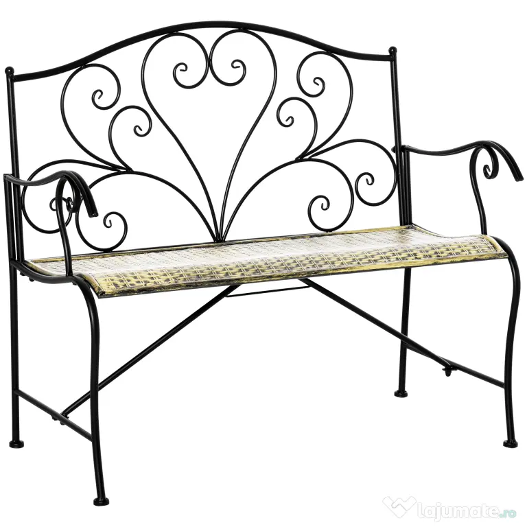 Banca Metal Gradina Outsunny,banca gradina din Fier Stil Vintage 2 Locuri Negru | Aosom Romania