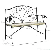 Banca Metal Gradina Outsunny,banca gradina din Fier Stil Vintage 2 Locuri Negru | Aosom Romania