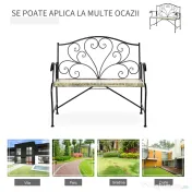 Banca Metal Gradina Outsunny,banca gradina din Fier Stil Vintage 2 Locuri Negru | Aosom Romania