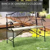 Banca Metal Gradina Outsunny,banca gradina din Fier Stil Vintage 2 Locuri Negru | Aosom Romania