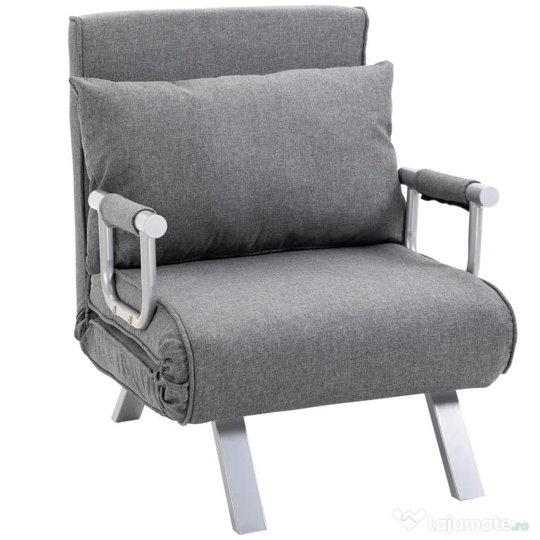HOMCOM Canapea Extensibilă cu Poziție Reglabilă în 5 Niveluri, Canapea pliabilă cu pernă, 65x69x80 cm, Gri | Aosom Romania