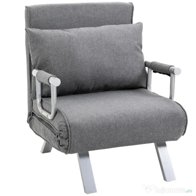 HOMCOM Canapea Extensibilă cu Poziție Reglabilă în 5 Niveluri, Canapea pliabilă cu pernă, 65x69x80 cm, Gri | Aosom Romania