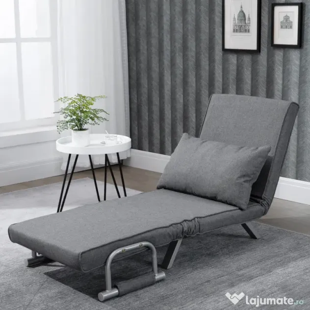 HOMCOM Canapea Extensibilă cu Poziție Reglabilă în 5 Niveluri, Canapea pliabilă cu pernă, 65x69x80 cm, Gri | Aosom Romania