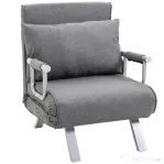 HOMCOM Fotoliu Pat Single cu Spătar Reglabil pe 5 Nivele și Pernă, din Material Textil, Gri Deschis