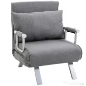 HOMCOM Fotoliu Pat Single cu Spătar Reglabil pe 5 Nivele și Pernă, din Material Textil, Gri Deschis 