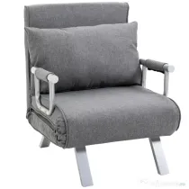 HOMCOM Fotoliu Pat Single cu Spătar Reglabil pe 5 Nivele și Pernă, din Material Textil, Gri Deschis