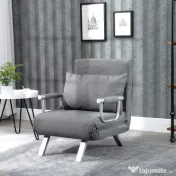 HOMCOM Fotoliu Pat Single cu Spătar Reglabil pe 5 Nivele și Pernă, din Material Textil, Gri Deschis 