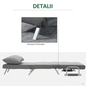 HOMCOM Fotoliu Pat Single cu Spătar Reglabil pe 5 Nivele și Pernă, din Material Textil, Gri Deschis 