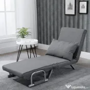 HOMCOM Fotoliu Pat Single cu Spătar Reglabil pe 5 Nivele și Pernă, din Material Textil, Gri Deschis 
