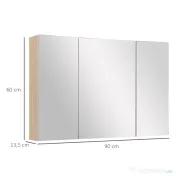 Kleankin Dulăpior de Perete pentru Baie, Mobilă cu 3 Uși cu Oglindă, 90x60x13,5 cm, Lemn | Aosom Romania 