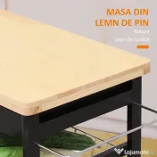 HOMCOM Cărucior de Bucătărie Multifuncțional din Lemn de Pin, 74x37x75 cm, Negru | Aosom Romania