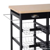 HOMCOM Cărucior de Bucătărie Multifuncțional din Lemn de Pin, 74x37x75 cm, Negru | Aosom Romania