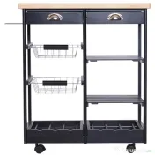 HOMCOM Cărucior de Bucătărie Multifuncțional din Lemn de Pin, 74x37x75 cm, Negru | Aosom Romania