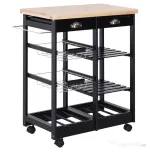 HOMCOM Cărucior de Bucătărie Multifuncțional din Lemn de Pin, 74x37x75 cm, Negru