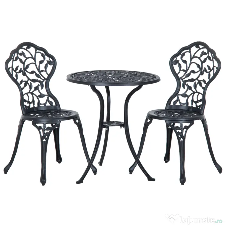 Outsunny Set de Grădină 3 Piese cu 2 Scaune de Exterior și Masă Rotundă din Aluminiu, Negru