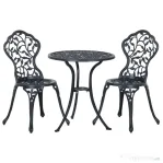 Outsunny Set de Grădină 3 Piese cu 2 Scaune de Exterior și Masă Rotundă din Aluminiu, Negru